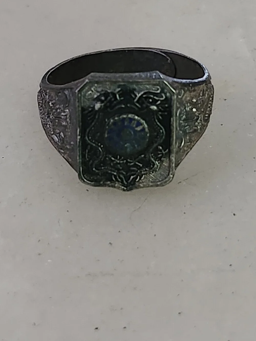 Vintage Sterling Silver Signet Ring with Blue Center